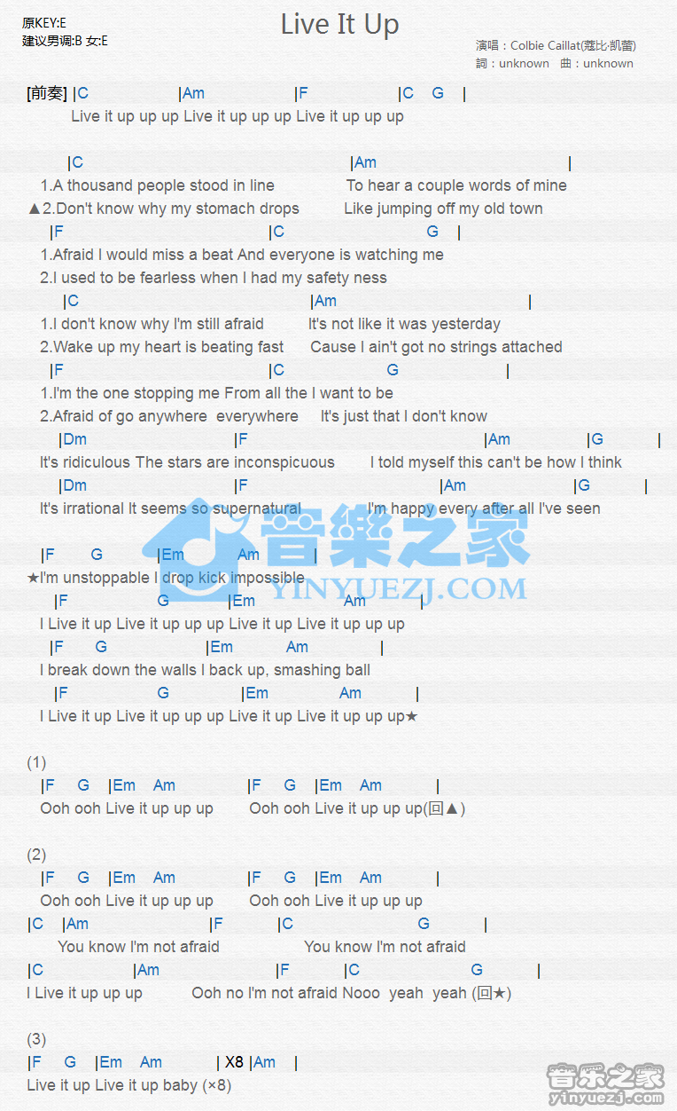 Colbie Caillat《Live It Up》尤克里里谱