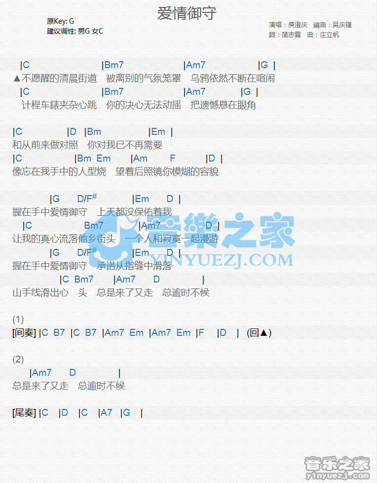 庾澄庆《爱情御守》尤克里里谱