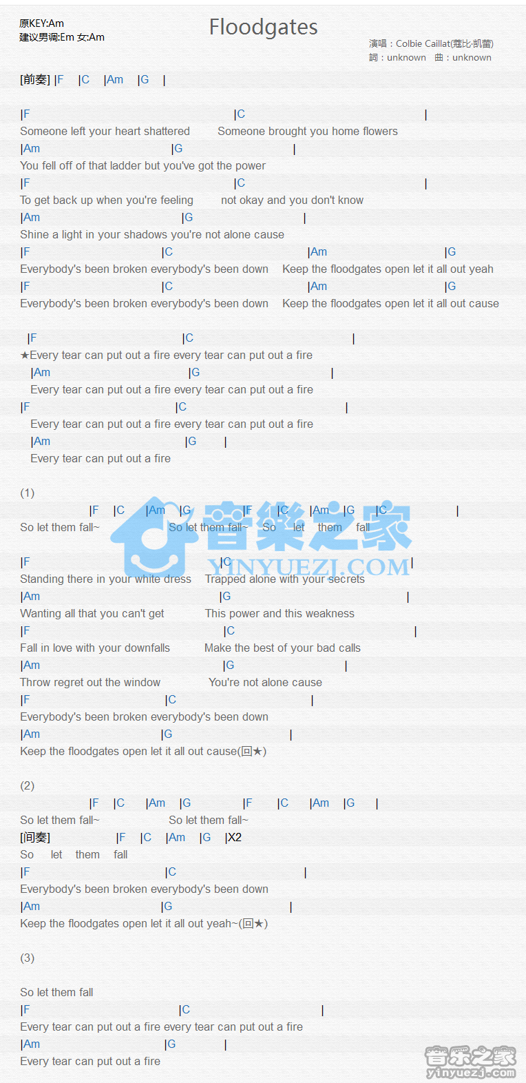 Colbie Caillat《Floodgates》尤克里里谱