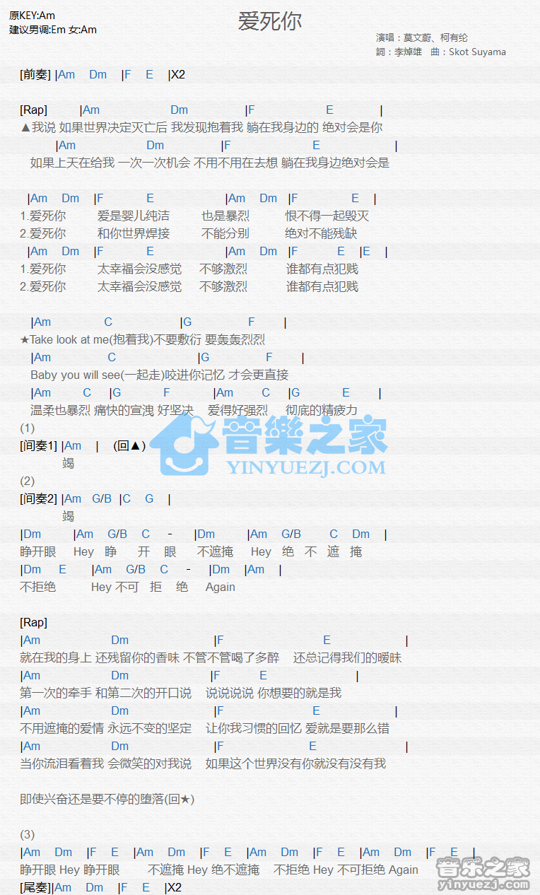 莫文蔚/柯有伦《爱死你》尤克里里谱