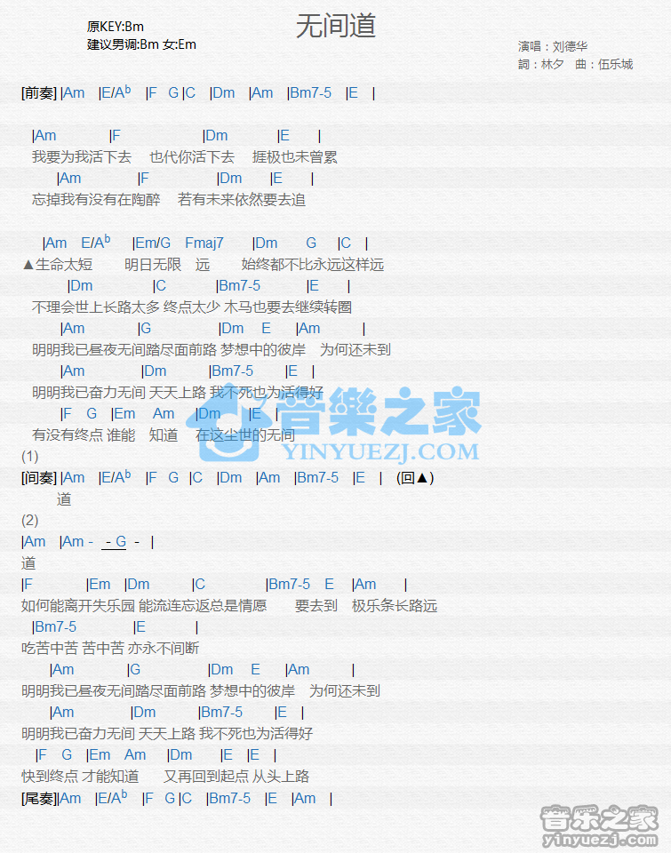 刘德华《无间道》尤克里里谱