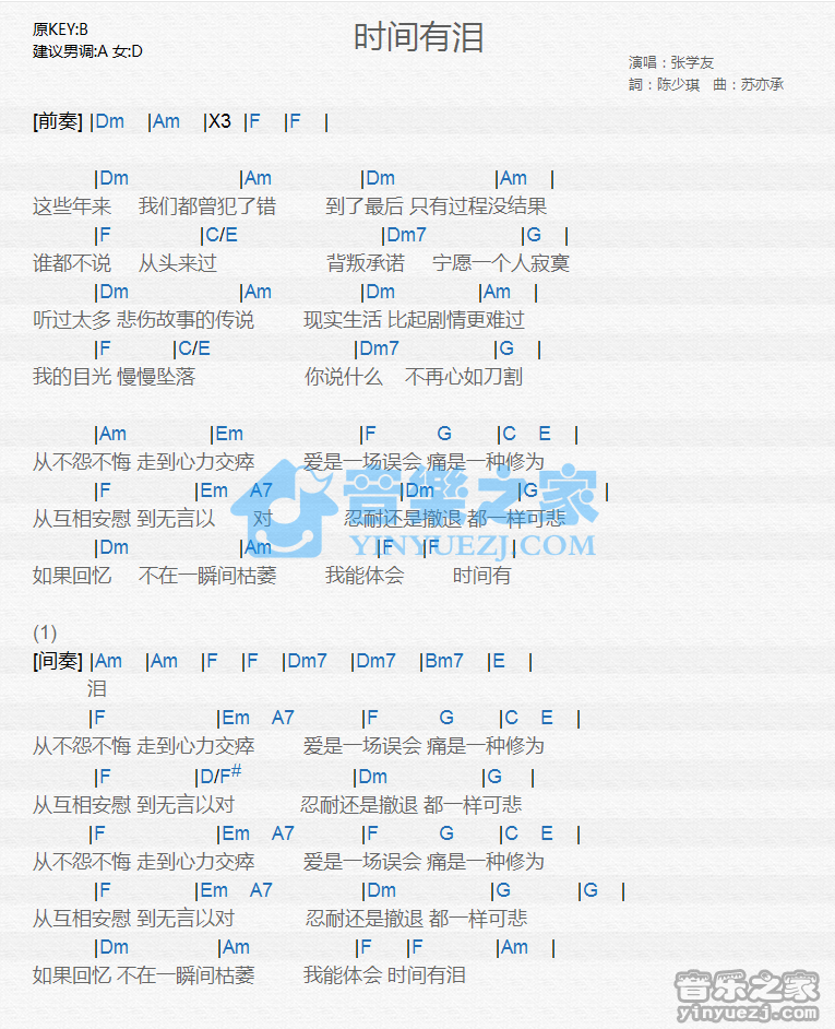 张学友《时间有泪》尤克里里谱