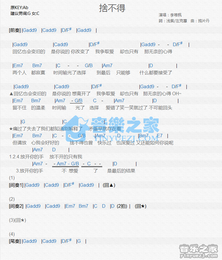李唯枫《舍不得》尤克里里谱