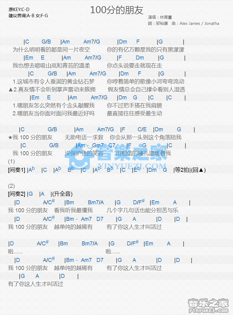林育群《100分朋友》尤克里里谱