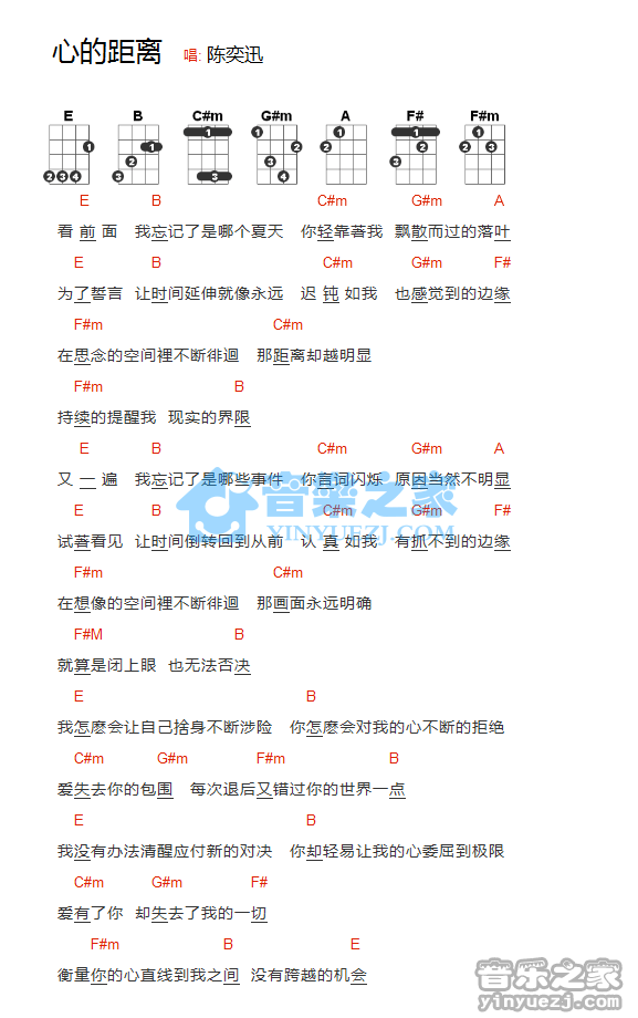 陈奕迅《心的距离》尤克里里谱