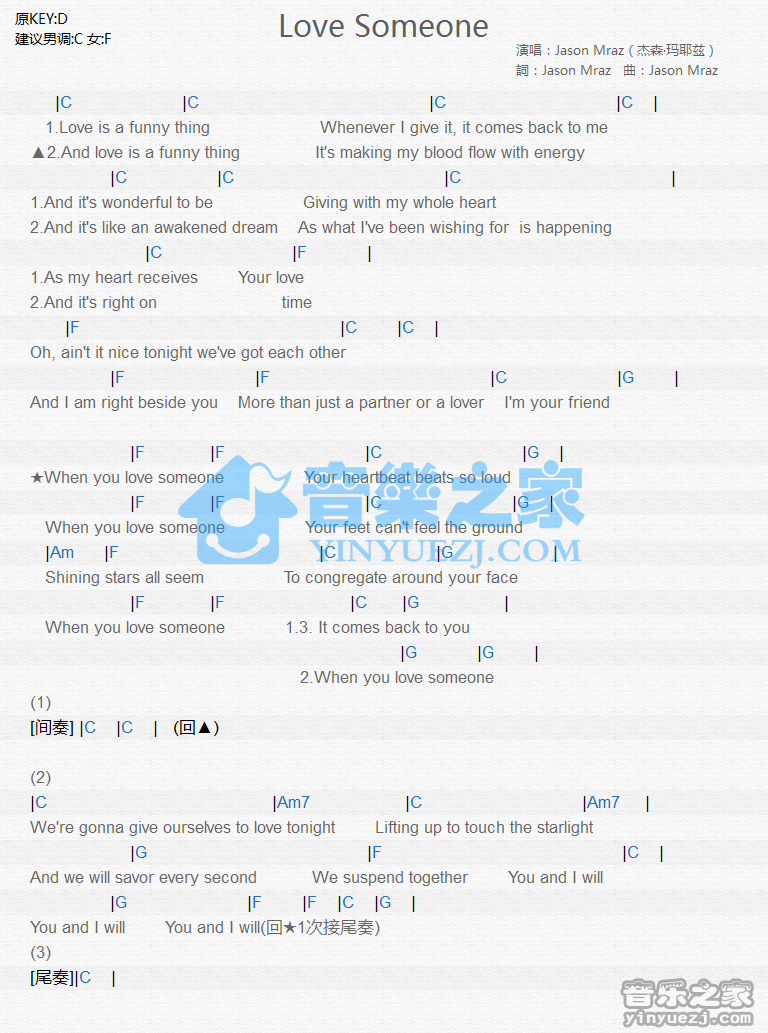 Jason Mraz《Love Someone》尤克里里谱