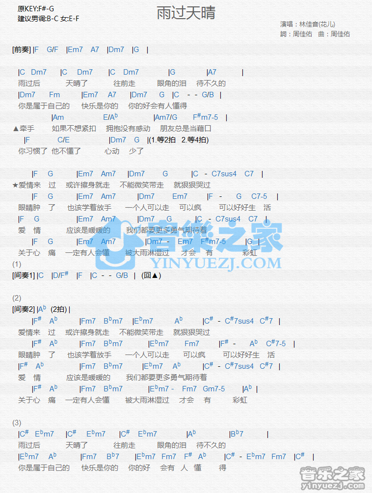 林佳音《雨过天晴》尤克里里谱