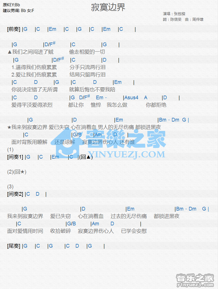 张栋梁《寂寞边界》尤克里里谱