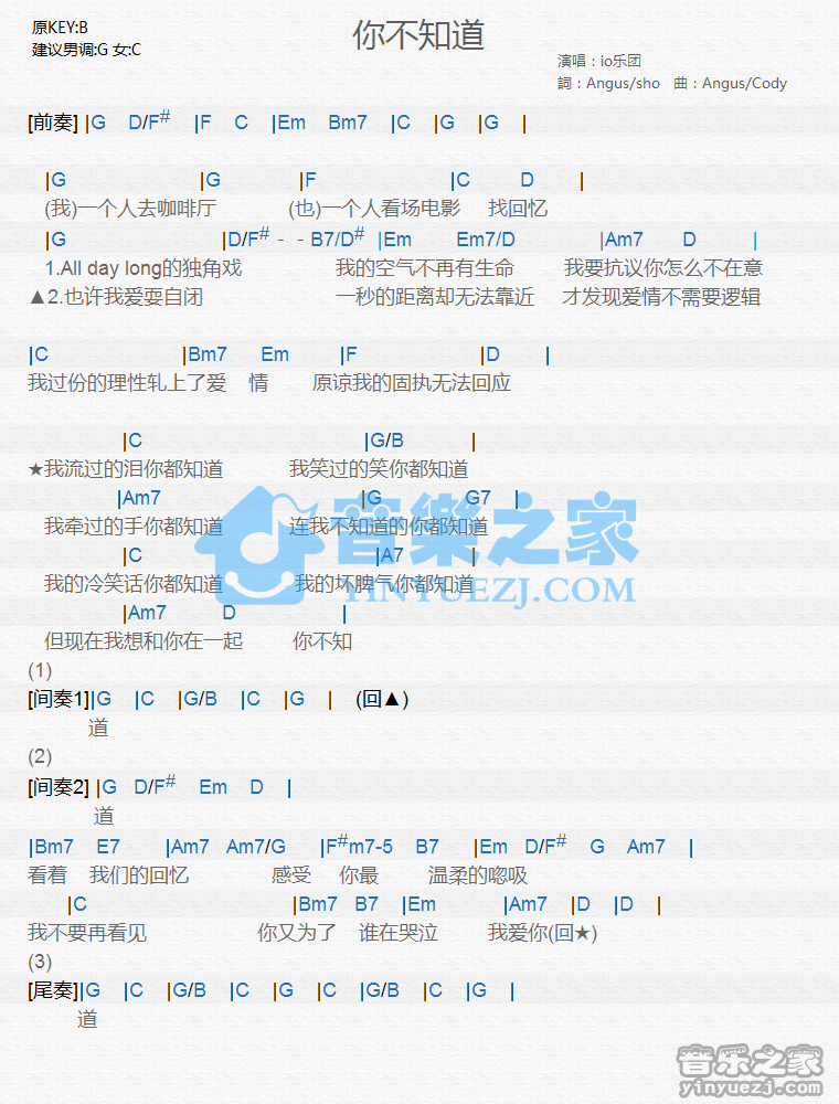 io乐团《你不知道》尤克里里谱