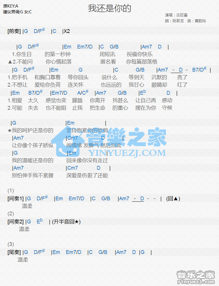 古巨基《我还是你的》尤克里里谱