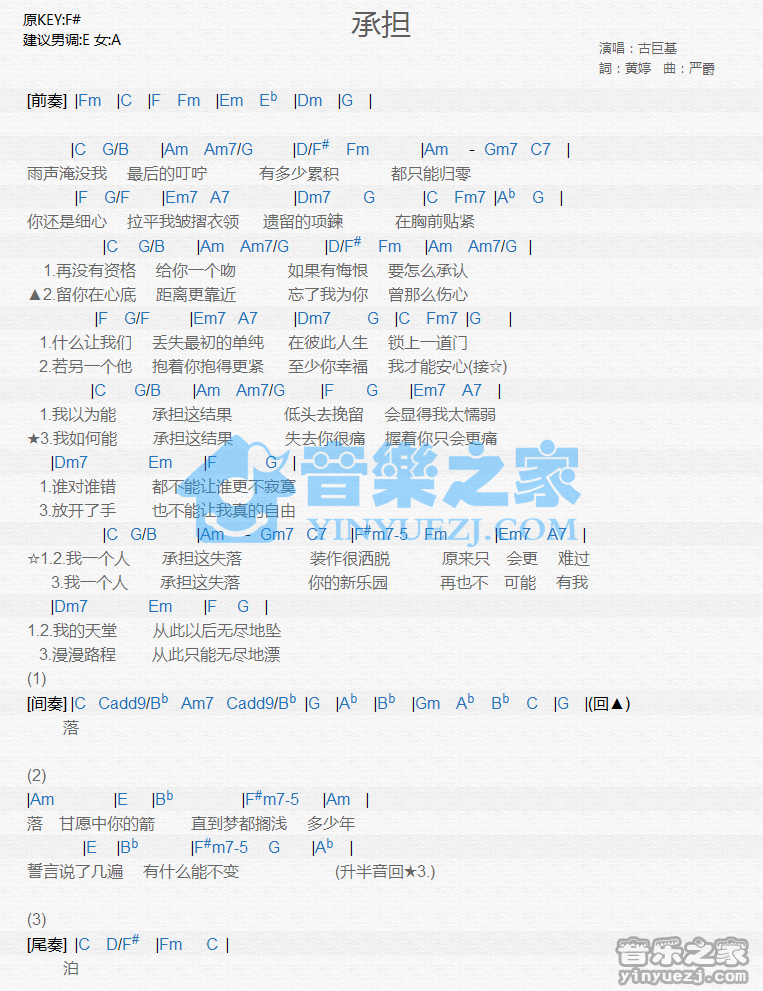 古巨基《承担》尤克里里谱