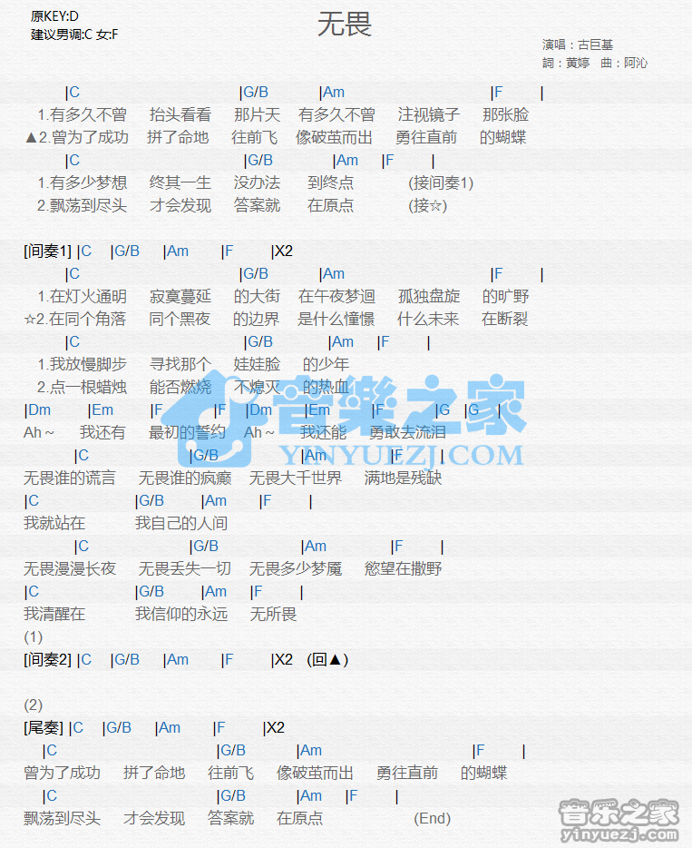 古巨基《无畏》尤克里里谱