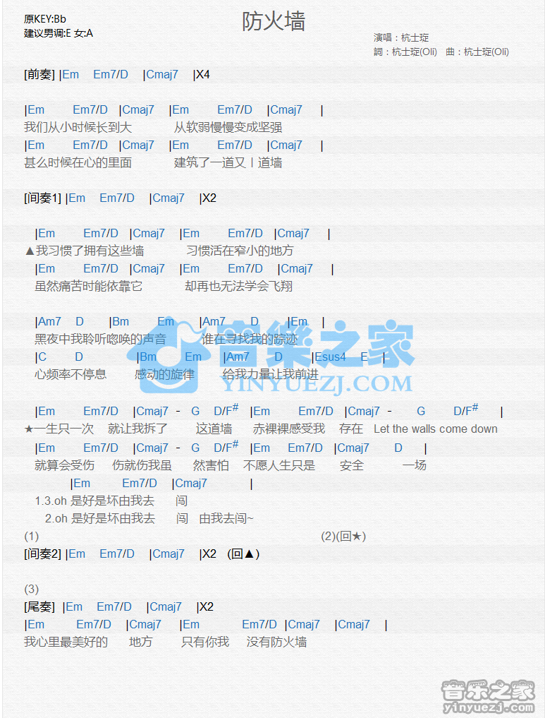 杭士琁《防火墙》尤克里里谱