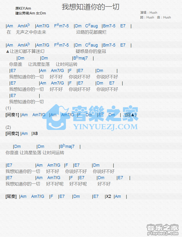 Hush《我想知道你的一切》尤克里里谱