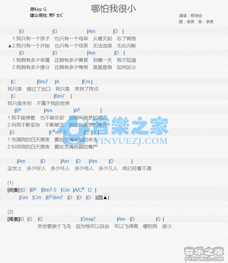 杨培安《哪怕我很小》尤克里里谱