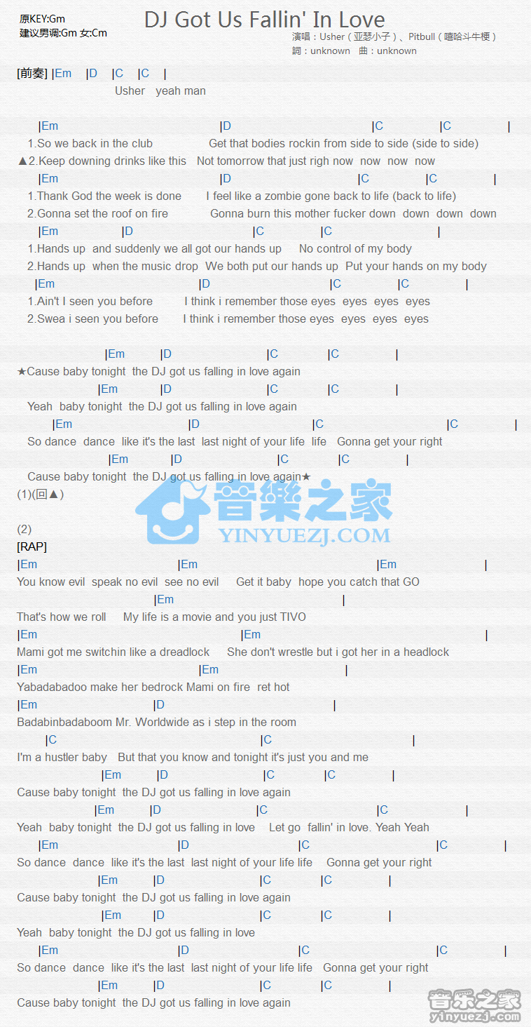 Usher《DJ Got Us Falling In Love》尤克里里谱
