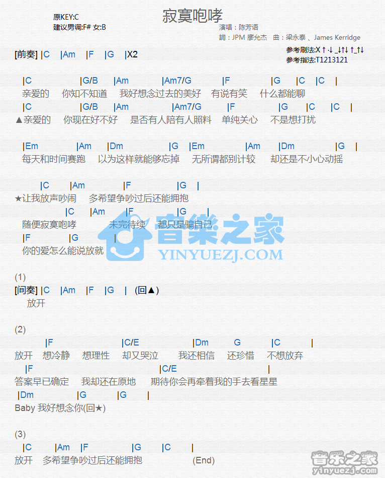 陈芳语《寂寞咆哮》尤克里里谱
