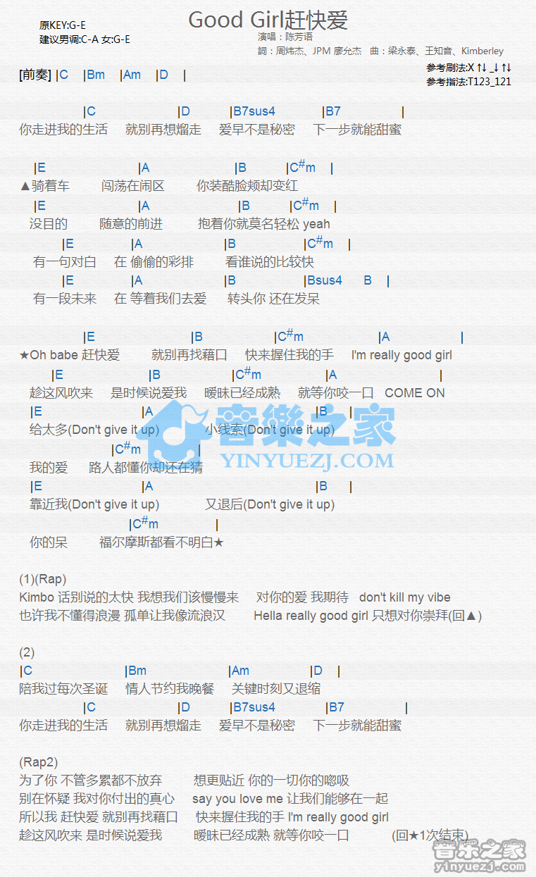 陈芳语《Good Girl赶快爱》尤克里里谱