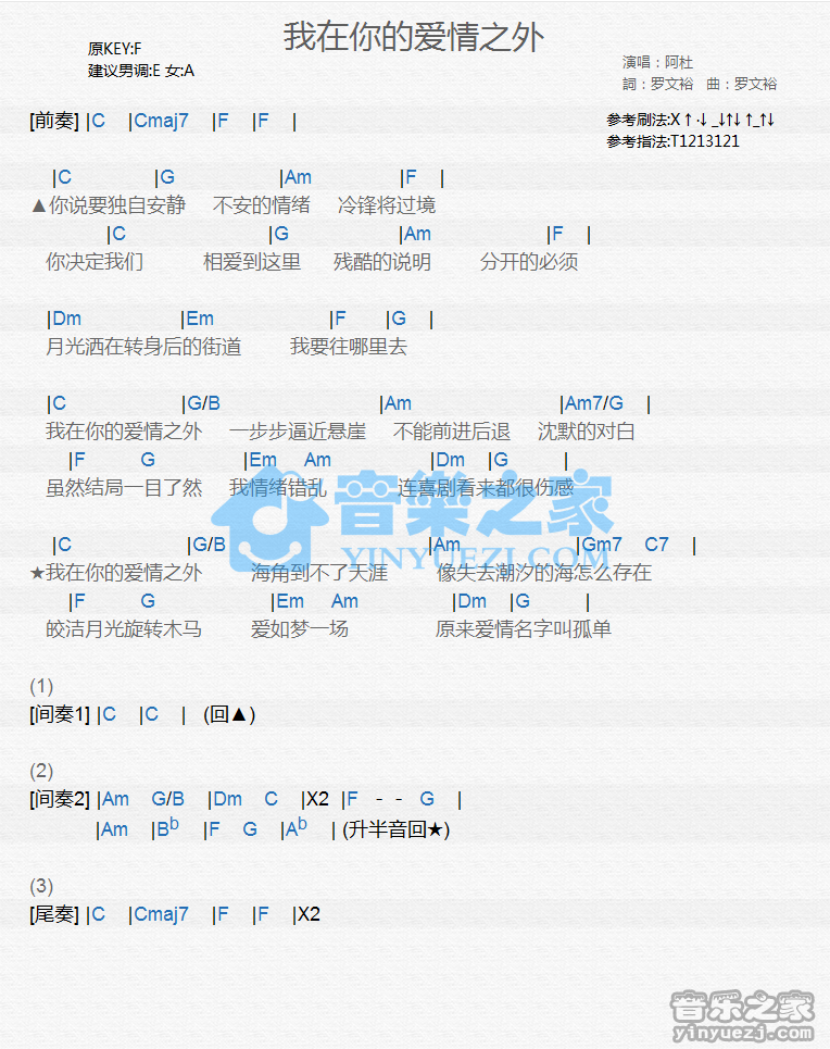 阿杜《我在你的爱情之外》尤克里里谱