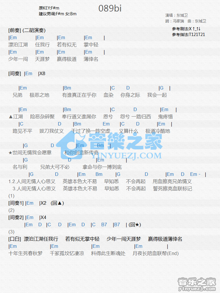 东城卫《089BI》尤克里里谱
