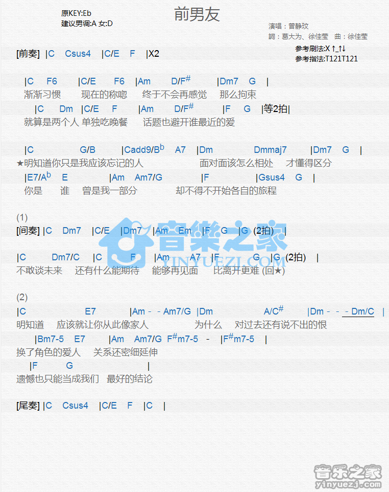 曾静玟《前男友》尤克里里谱