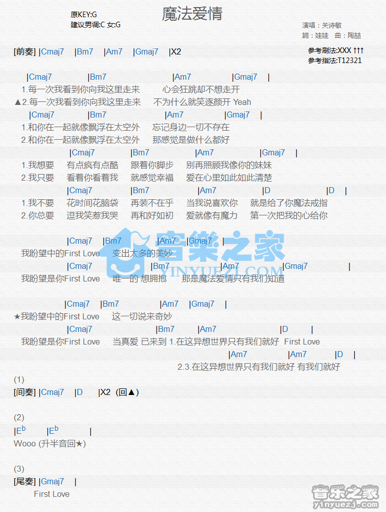 关诗敏《魔法爱情》尤克里里谱