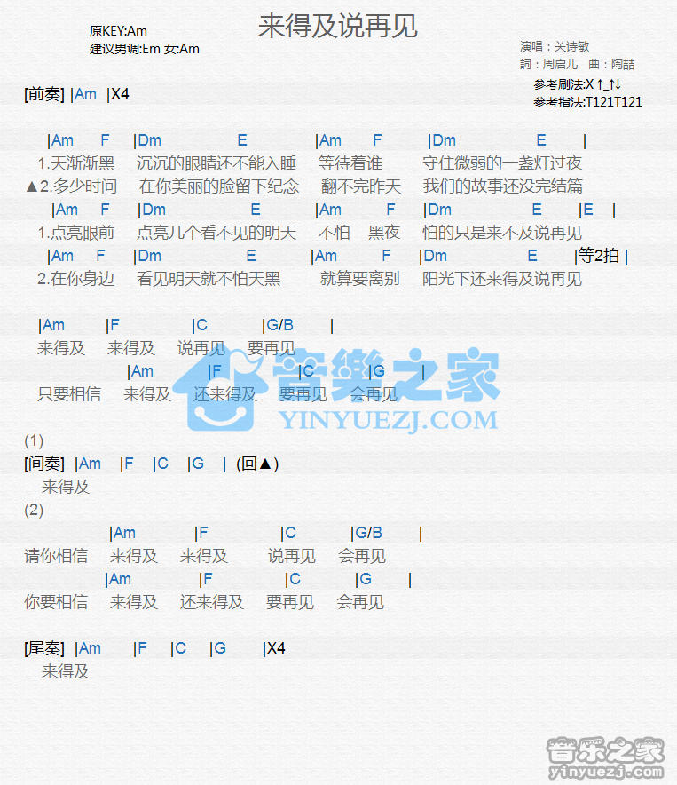 关诗敏《来得及说再见》尤克里里谱