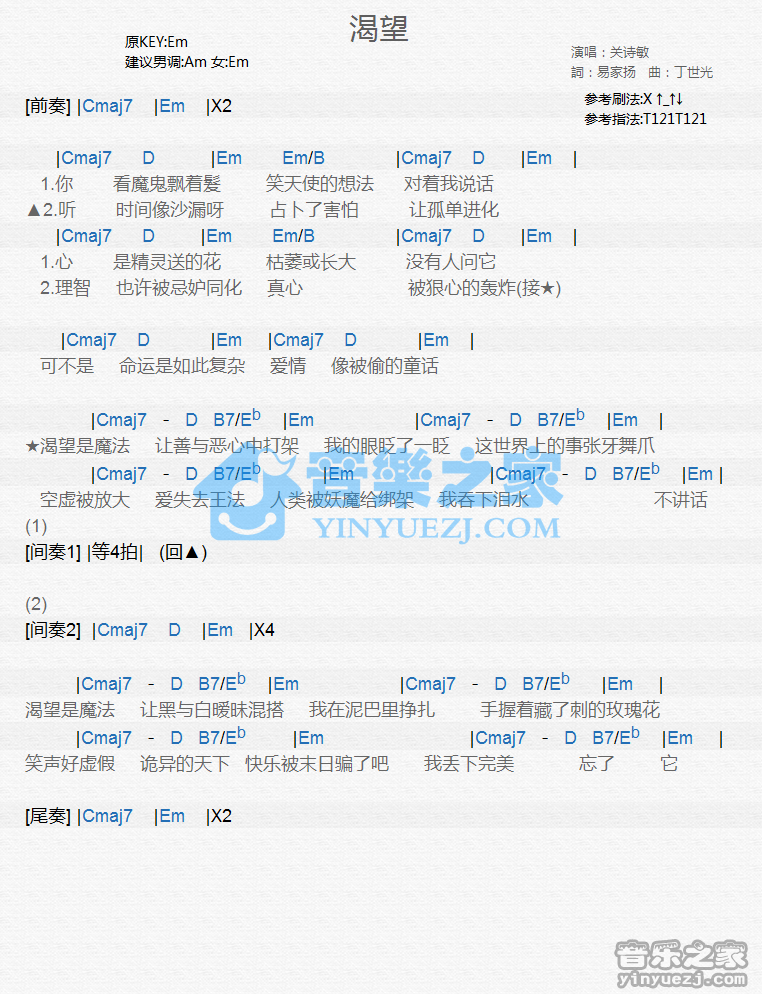 关诗敏《渴望》尤克里里谱