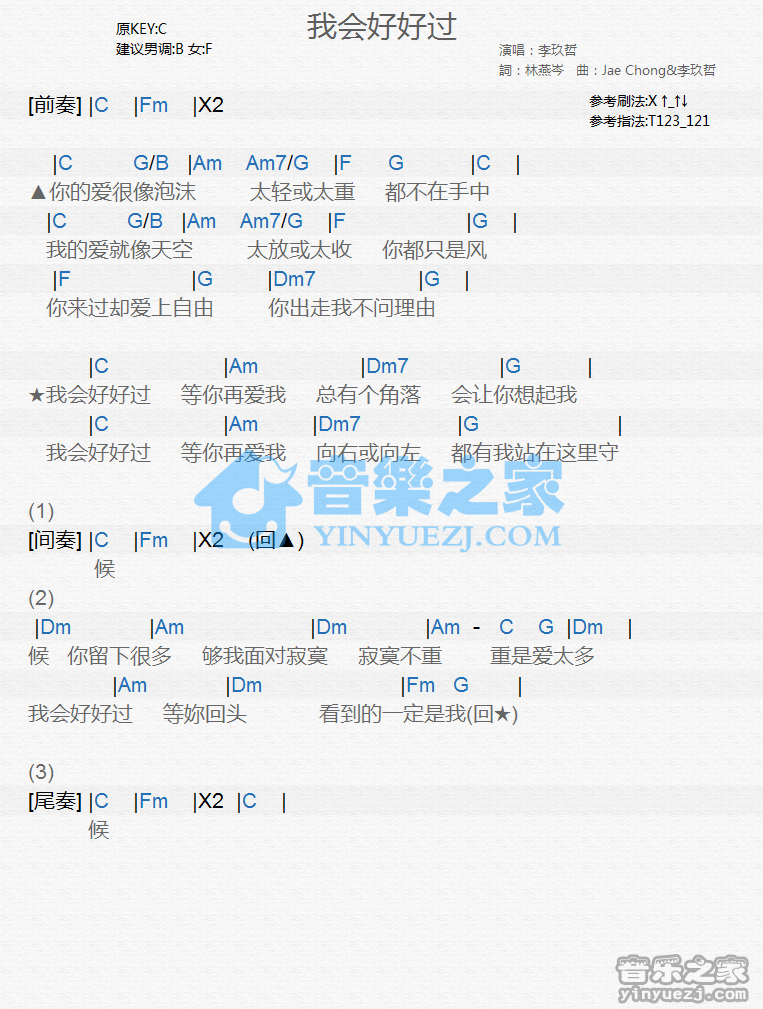李玖哲《我会好好过》尤克里里谱