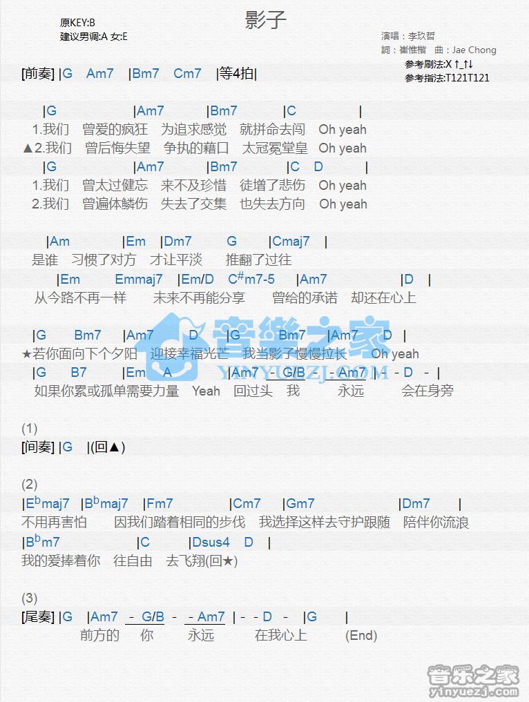 李玖哲《影子》尤克里里谱