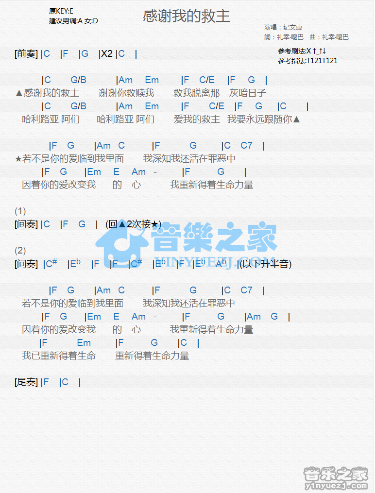 纪文惠《感谢我的救主》尤克里里谱
