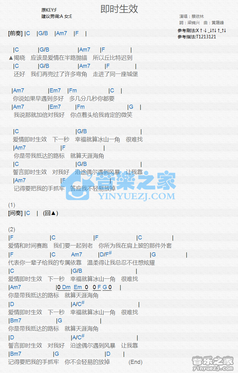 蔡依林《即时生效》尤克里里谱