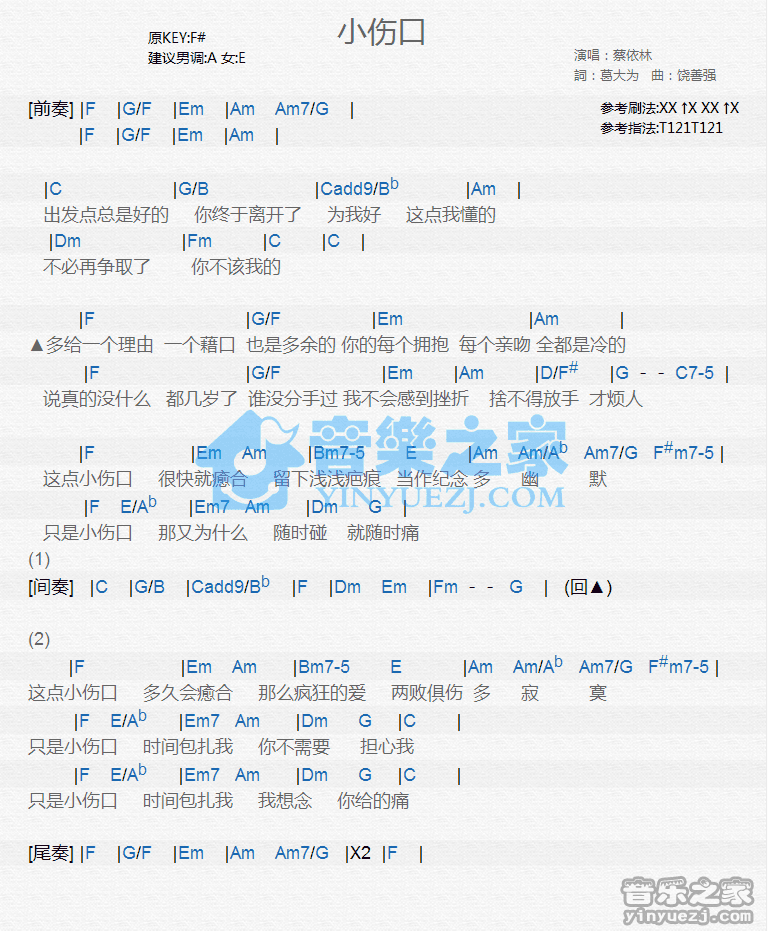 蔡依林《小伤口》尤克里里谱