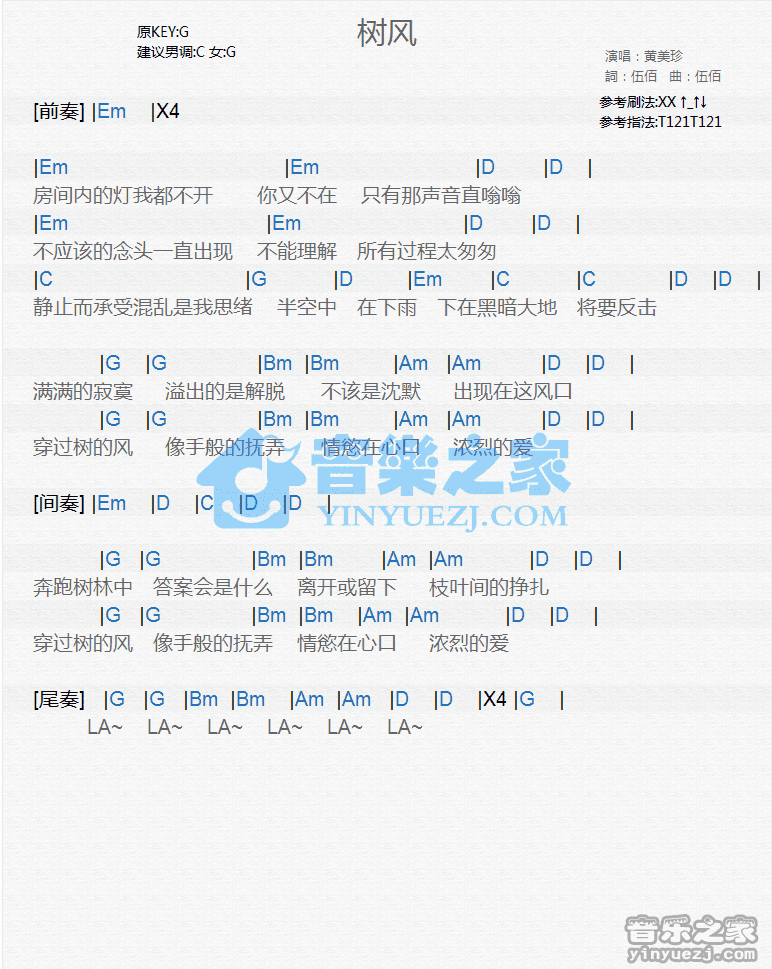 黄美珍《树风》尤克里里谱