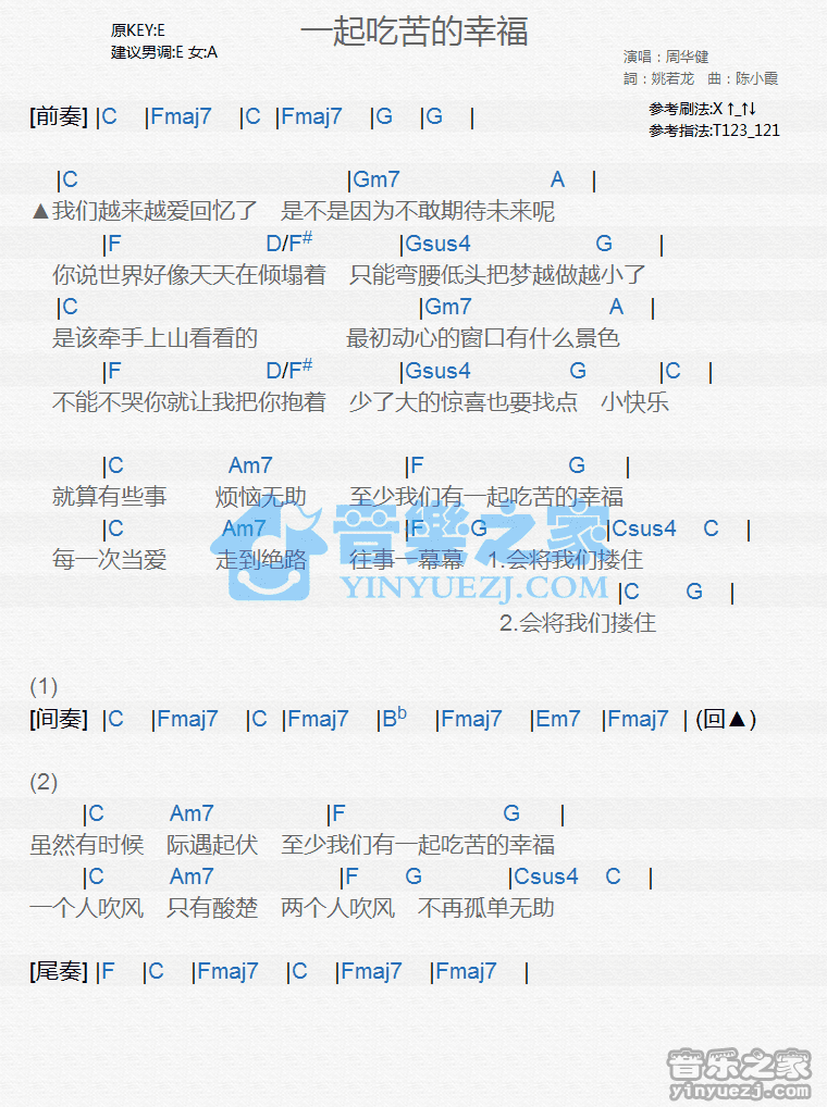 周华健《一起吃苦的幸福》尤克里里谱
