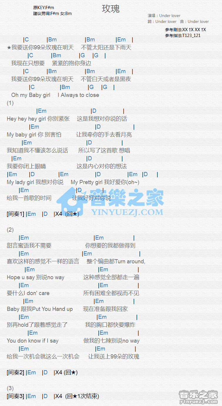Under Lover《玫瑰》尤克里里谱
