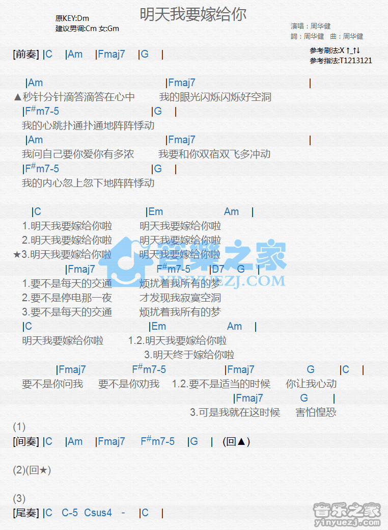 周华健《明天我要嫁给你》尤克里里谱