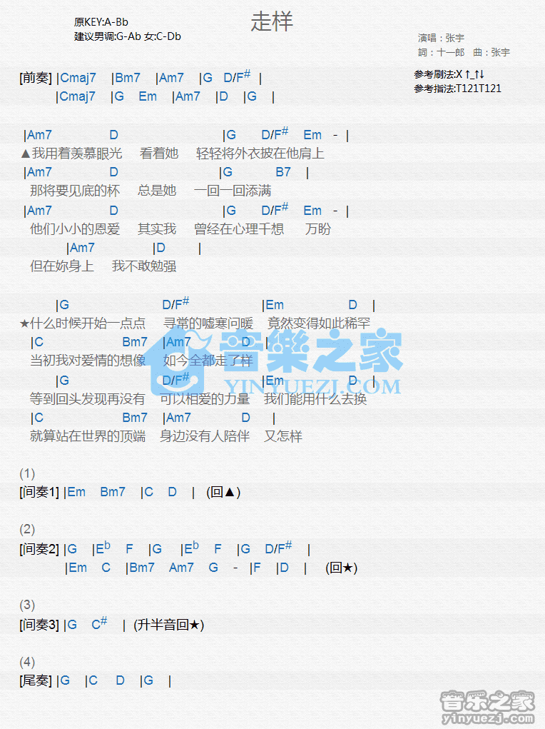 张宇《走样》尤克里里谱