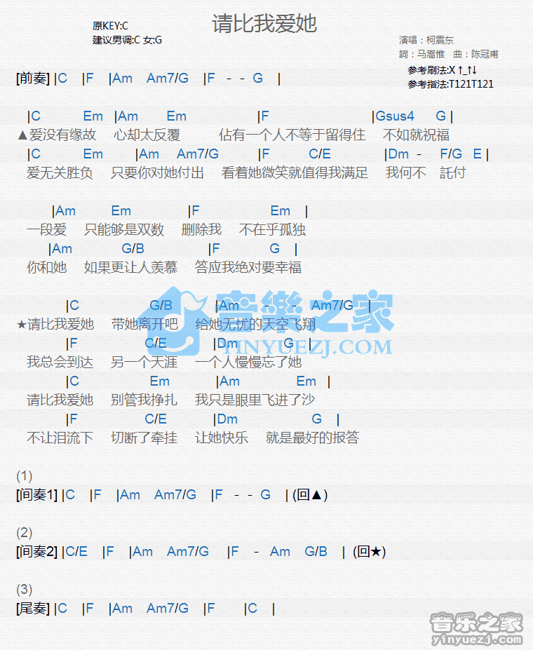 柯震东《请比我爱她》尤克里里谱