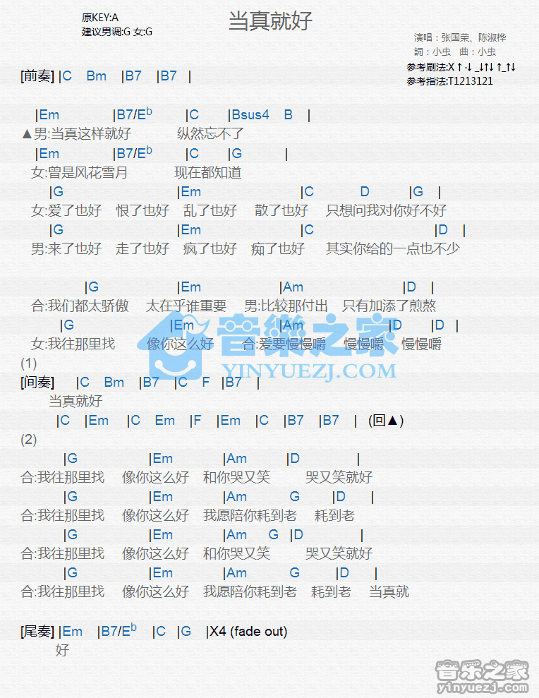 张国荣/陈淑桦《当真就好》尤克里里谱