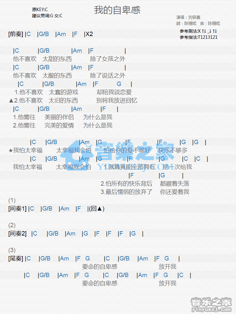 刘容嘉《我的自卑感》尤克里里谱