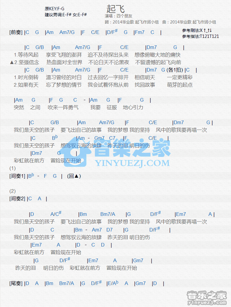 四个朋友《起飞》尤克里里谱