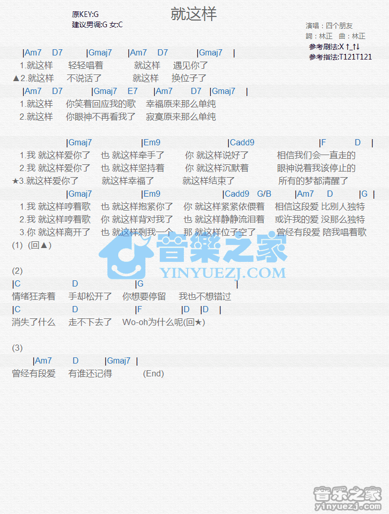 四个朋友《就这样》尤克里里谱