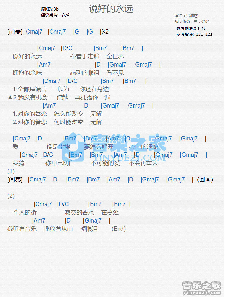 曾沛慈《说的永远》尤克里里谱