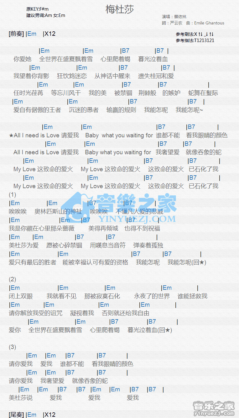 蔡依林《梅杜莎》尤克里里谱