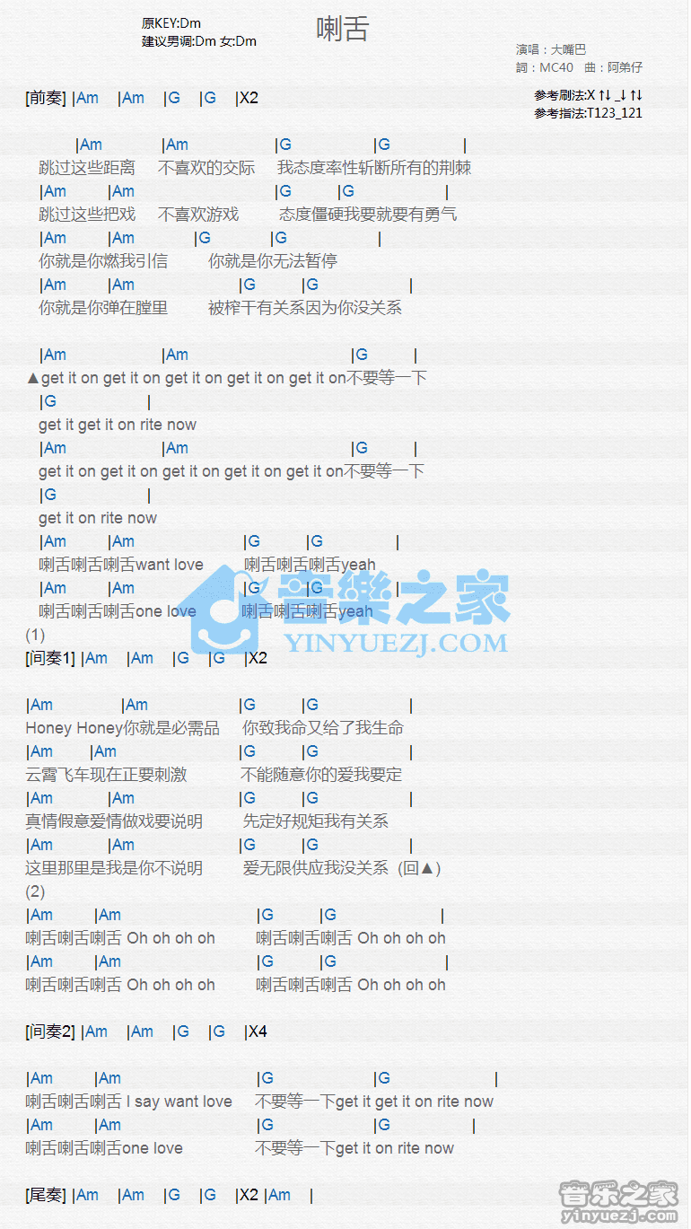 大嘴巴《喇舌》尤克里里谱
