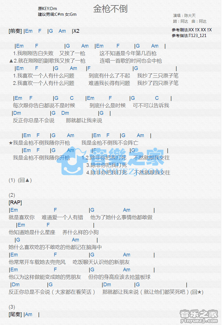 陈大天《金枪不倒》尤克里里谱