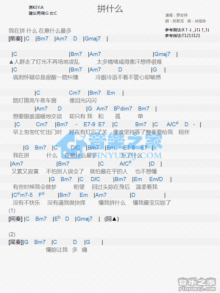 罗志祥《拼什么》尤克里里谱