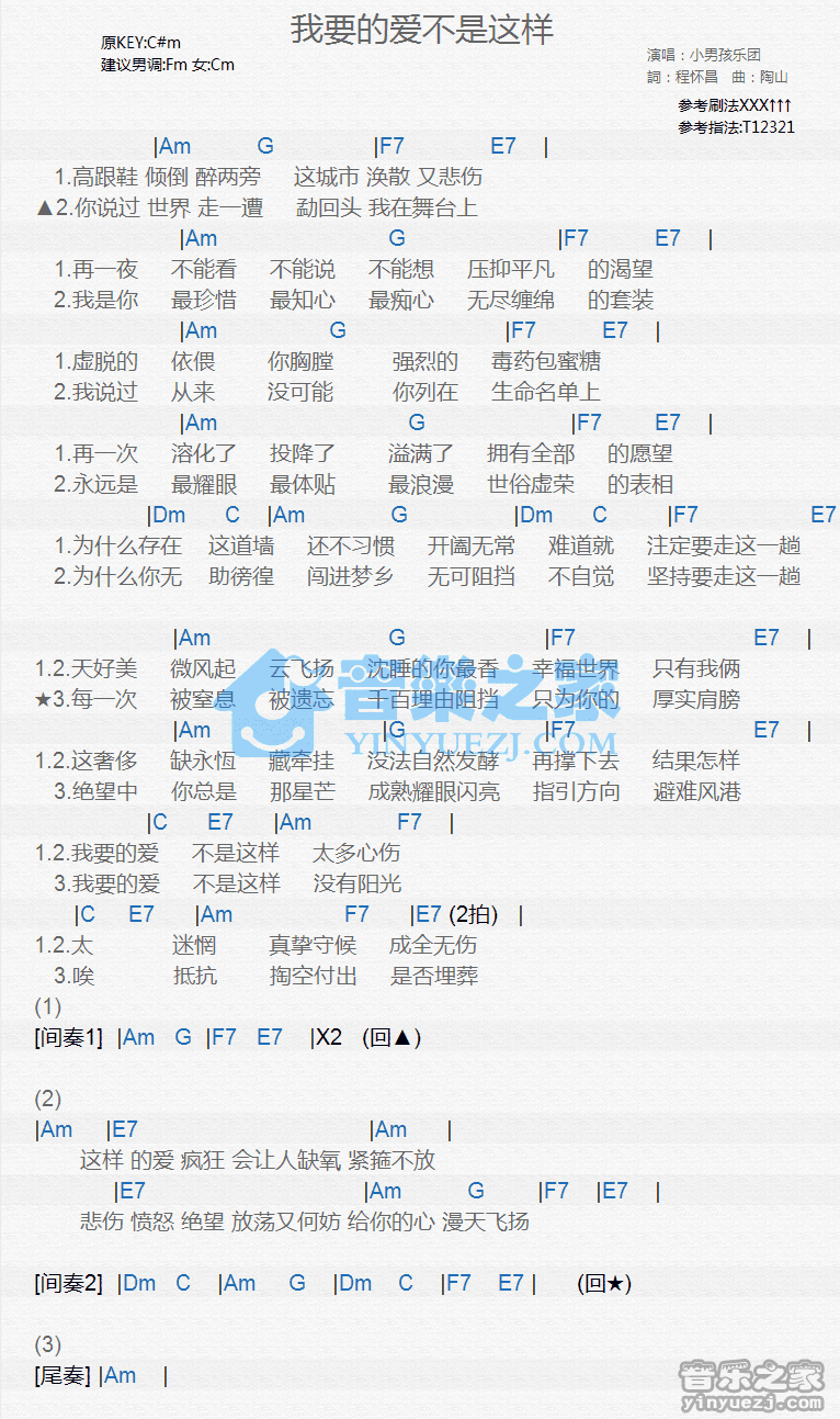 小男孩乐团《我要的爱不是这样》尤克里里谱