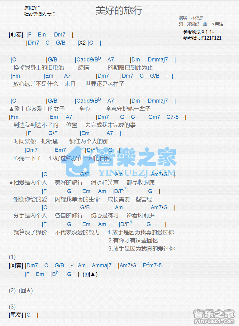 林依晨《美好的旅行》尤克里里谱